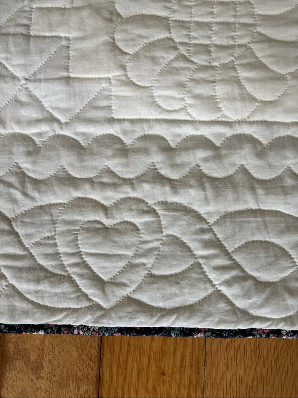 King Size Nine Patch/Irish Chain Quilt in Cream and Black Floral